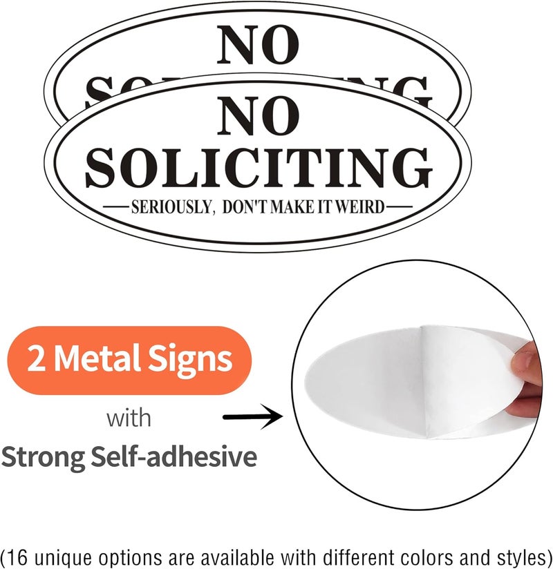 MongFun (2 Pack) No Soliciting Sign For Front Door, 7 x 3 Inches Self-Adhesive Seriously Don't Make it Weird Aluminum Metal Signs - Image 2
